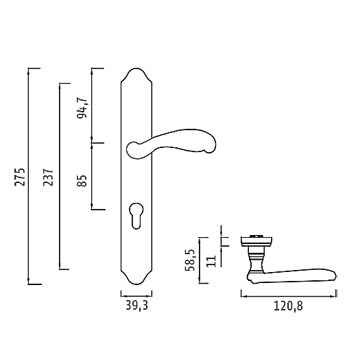 Ручка FLOR BL. SILVER (CL) (на планке под ключевой цилиндр, чернёное серебро)