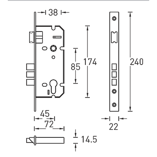 Замок врезной L01-45-70 TR AB/ACF, бронза/кофе