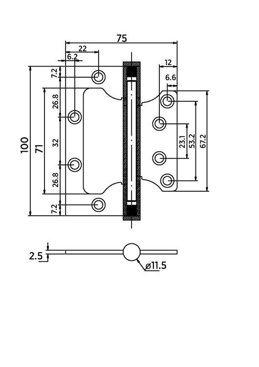 Петля накладная без врезки B020-U 100X75X2.5-2BB-1SC (никель)